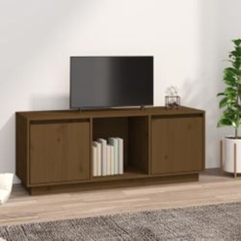 Meuble TV Marron miel 110,5x35x44 Bois de pin massif (1/5)