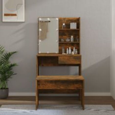 Ensemble de coiffeuse avec LED Chêne fumé Bois d'ingénierie (1/5)