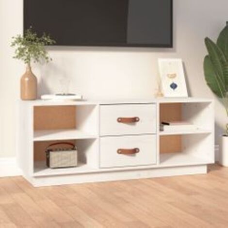 Meuble TV Blanc 100x34x40 Bois de pin massif (1/5)