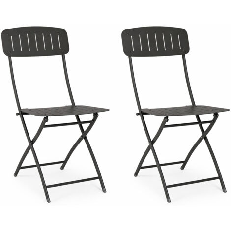 Lot de 2 chaises pliantes YVONNE – Acier traité extérieur-Anthracite (1/5)