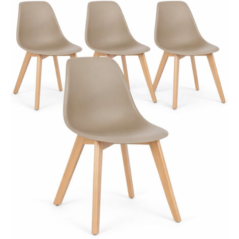 Lot de 4 chaises KAZO – Coque PP renforcée & piétement hêtre-Taupe (1/5)
