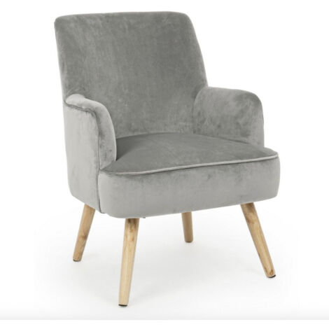 Fauteuil LAVINE – Effet velours et bois-Gris (1/3)