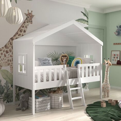 Lit cabane 90x200 sommier inclus Vipack Housebed Blanc (1/4)