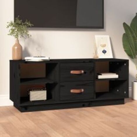 Meuble TV Noir 100x34x40 Bois de pin massif (1/5)