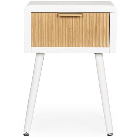 Table de chevet 1 tiroir CHARLEY – Blanc & naturel (1/5)