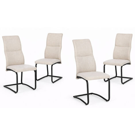 Lot de 4 chaises VOLAZ – Tissu chic & pieds acier noir-Beige clair (1/5)
