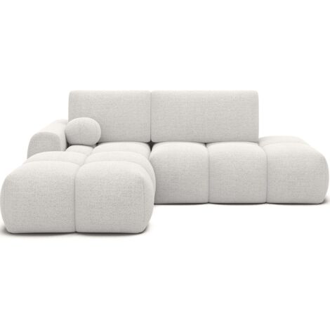 Canapé d’angle convertible 3 places tissu BINUTO 227cm - Coffre de rangement angle gauche-Blanc-angle gauche (1/5)