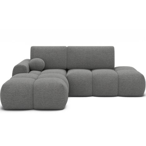 Canapé d’angle convertible 3 places tissu BINUTO 227cm - Coffre de rangement angle gauche-Gris clair-angle gauche (1/5)