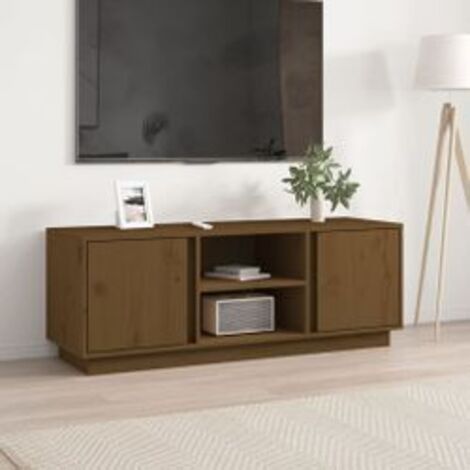 Meuble TV Marron miel 110x35x40,5 Bois de pin massif (1/5)