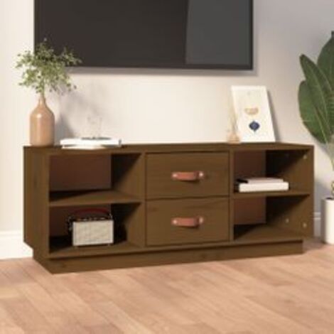 Meuble TV Marron miel 100x34x40 Bois de pin massif (1/5)
