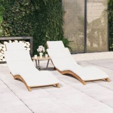 Chaises longues 2 pcs avec coussins Bois massif de teck (1/5)