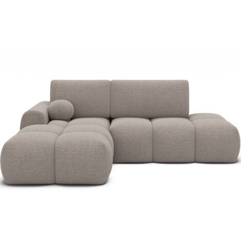 Canapé d’angle convertible 3 places tissu BINUTO 227cm - Coffre de rangement angle gauche-Beige-angle gauche (1/5)