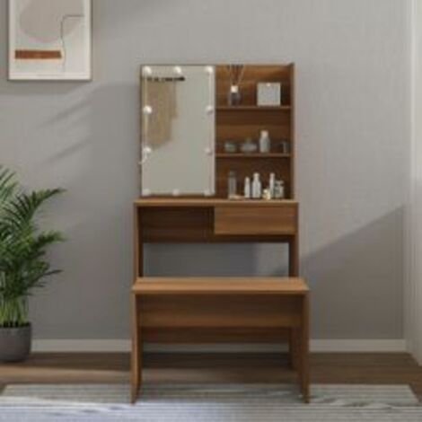 Ensemble de coiffeuse avec LED Chêne marron Bois d'ingénierie (1/5)