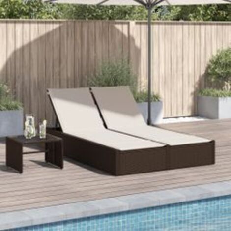 Chaise longue double avec coussins marron résine tressée (1/5)