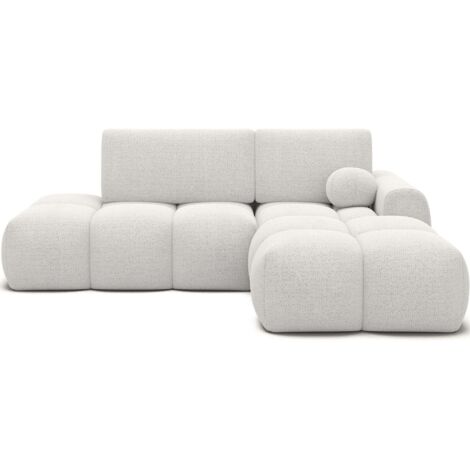 Canapé d’angle convertible 3 places tissu BINUTO 227cm - Coffre de rangement angle droit-Blanc-angle droit (1/5)