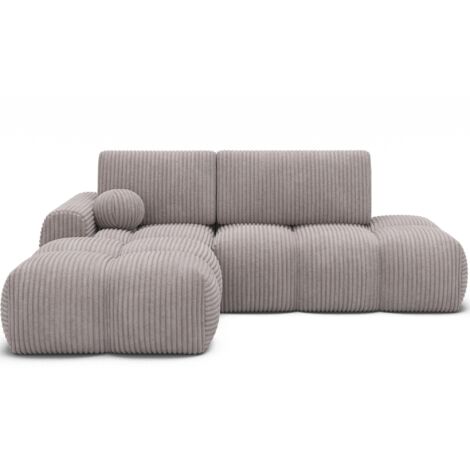Canapé d’angle convertible 3 places tissu BINUTO 227cm - Coffre de rangement angle gauche-Gris-angle gauche (1/5)