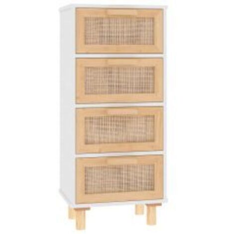 Chiffonnier en bois avec 4 tiroirs en Rotin naturel 40cm - Modèle Kaliga-Blanc