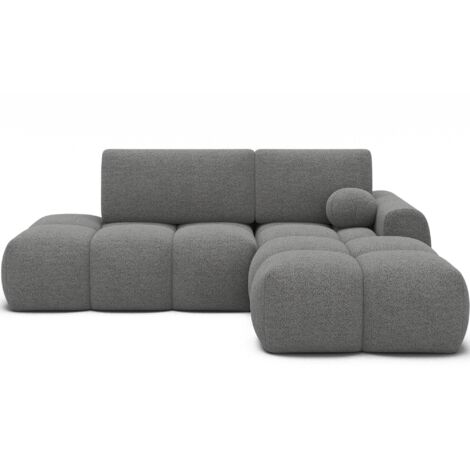 Canapé d’angle convertible 3 places tissu BINUTO 227cm - Coffre de rangement angle droit-Gris clair-angle droit (1/5)