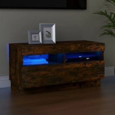 Meuble TV avec lumières LED chêne fumé 80x35x40 (1/5)
