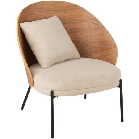 Petit fauteuil 77,4x71,8x81,8 cm en bois naturel et tissu beige (1/5)