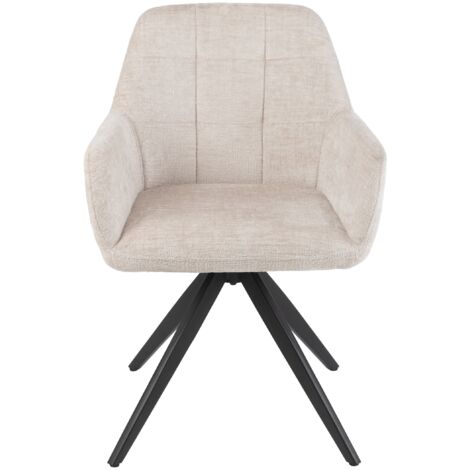 Fauteuil repas 58x56,5x85 cm en tissu ivoire et métal - LOUKS (1/5)