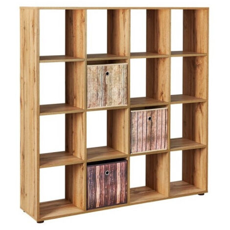 Bibliothèque 16 cases mélaminé chêne clair Amiatch (1/5)