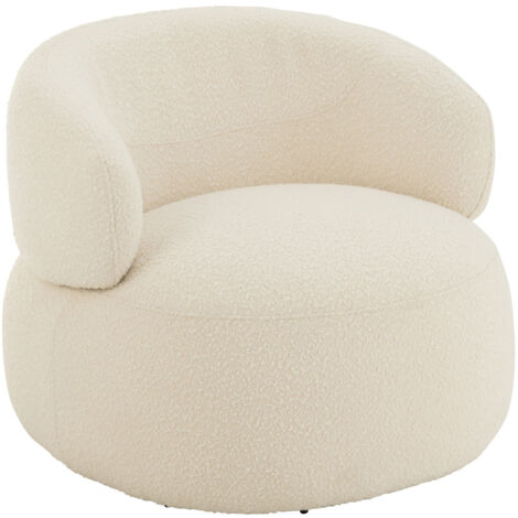 Fauteuil pivotant rond KALO – Design cocooning et confort enveloppant-Blanc cassé (1/4)
