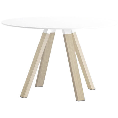 Table ronde design en bois et pieds en chêne massif naturel Bipola 119 cm-Blanc-Diamètre 119 cm (1/3)