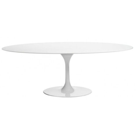 Table tulipe ovale extensible plateau stratifié - Collection Blanc brillant 160/220 cm-Plateau Blanc mat-Largeur 160/220 cm-Piètement Blanc brillant (1/5)