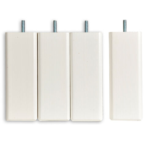 Lot de 4 pieds de lit carrés en bois – Hauteur 15 cm – Couleur blanc – Tige filetée 8 mm pour sommiers standards – Bellecour