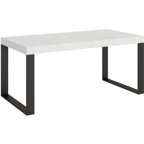 Table à manger extensible Tiroz 160 à 264 cm 4 pieds 2 rallonges épaisses-Blanc-4 pieds-2 rallonges épaisses-160 à 264 cm (1/5)