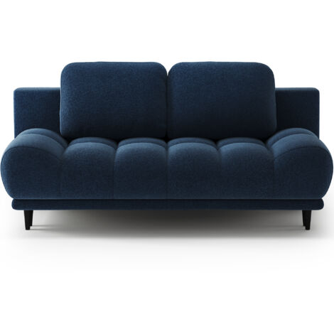 Canapé convertible 2 places NIVIO – Coffre & pieds bois noir-Bleu (1/5)