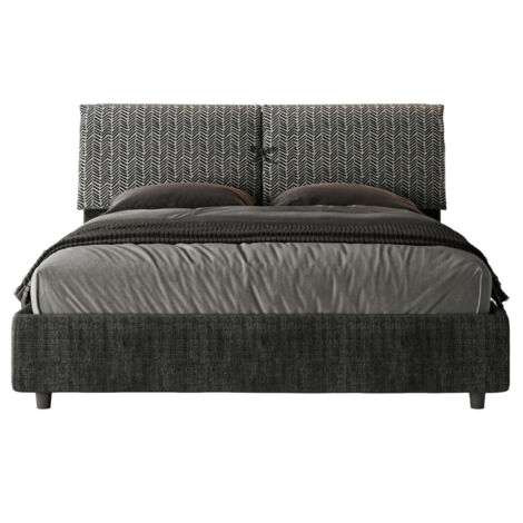 Lit double grands coussins tête de lit rembourré tissu tapissé Viena Sans sommier-Gris foncé-160x200 (1/5)