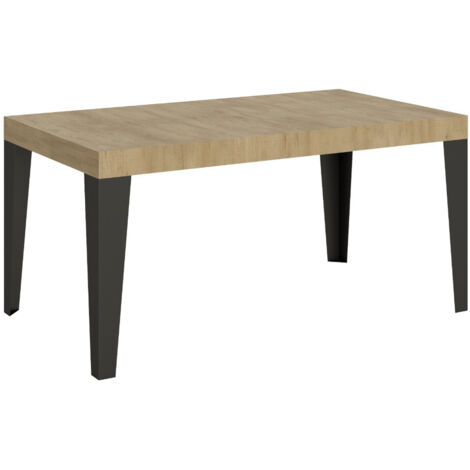Table à manger extensible Flavio 2 rallonges fines 160 à 264 cm Sur roulettes-Naturel-Sur roulettes-2 rallonges fines-160 à 264 cm (1/5)
