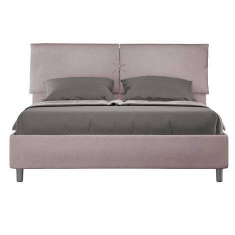 Lit adulte moderne rembourré microfibre Viena Sommier et coffre-Rose clair-160x200-Option Sommier et coffre (1/5)