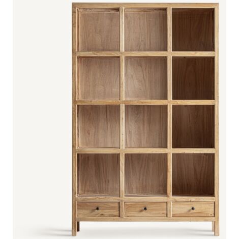 Les Tendances – Bibliothèque modulable BRECEY – Bois d’orme recyclé brun clair – Dimensions L 120 cm × P 38 cm × H 190 cm – 3 étagères fixes