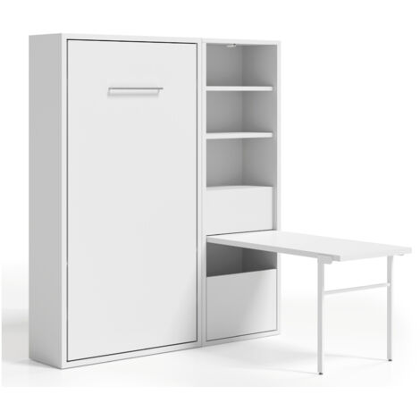 Lit escamotable vertical 120x200 avec armoire et bureau Kampo Gris ciment Matelas mousse 18 cm-Avec matelas-Cadre Gris ciment-Façade Gris ciment (1/5)