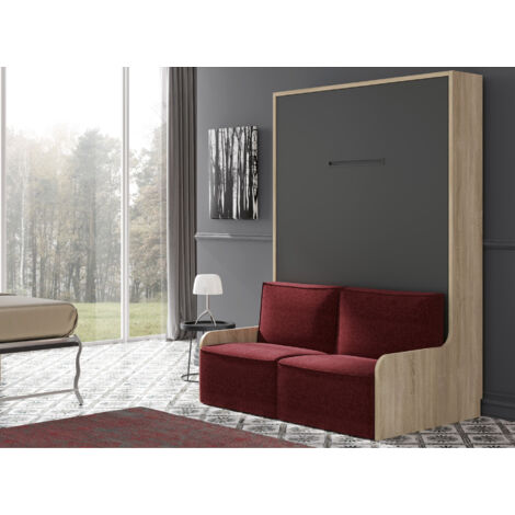 Lit escamotable vertical 140x190 Kozza Gris anthracite Sans matelas Gris clair-Cadre Anthracite-Façade Anthracite-Canapé Gris clair (1/5)