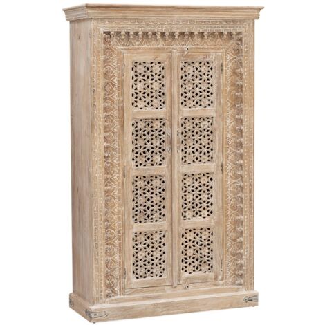 Armoire de salon ALAMBIA – Bois massif de manguier blanchi – 2 portes – 110cm