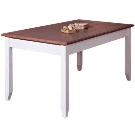 Table à rallonge pin massif blanc et sépia brun Caly 160-200 cm (1/3)