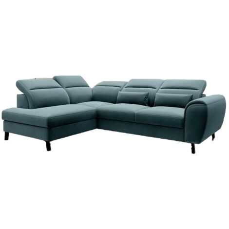 Canapé d’angle convertible NOBLESSE en velours avec coffre et pieds en bois noir – 265cm angle gauche-Vert forêt-angle gauche (1/5)