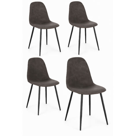 Lot de 4 chaises BORELA – Tissu effet vieilli & pieds acier noir-Gris foncé (1/5)