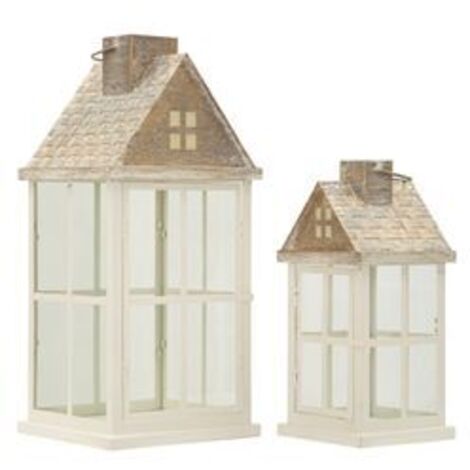 Ensemble de 2 lanternes d'intérieur - dimensions : 24,5 x 24,5x55 - 17 x 17x37,5 (verre trempé) (1/5)