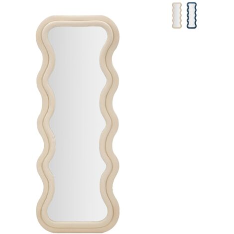 Miroir mural ou sur pied design ondulé en velours 60x160 cm Emily - Crème (1/5)