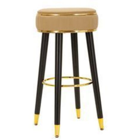 Tabouret de bar London marron design rétro chic doré (1/5)
