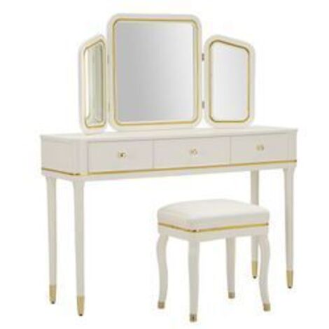Coiffeuse Camille blanche avec miroir et tabouret design (1/5)