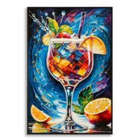 Impression sur toile, style cocktail, laquée, avec cadre -b- 62x3,5 x92 (1/5)