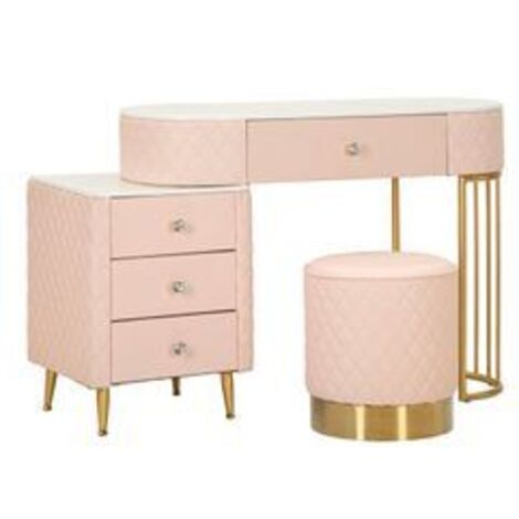 Bureau de lit sharon rose avec tabouret 120x40x75 (taille du tabouret ø36x39) (1/5)