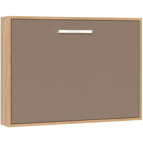 Lit escamotable horizontal OPTIMA Chêne clair Matelas mousse 18 cm-Avec matelas-140x190-Cadre Chêne clair-Façade Taupe (1/5)