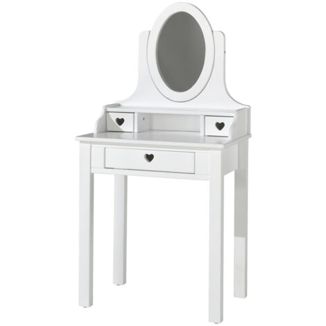 Coiffeuse 3 tiroirs bois laqué blanc Cœur (1/3)
